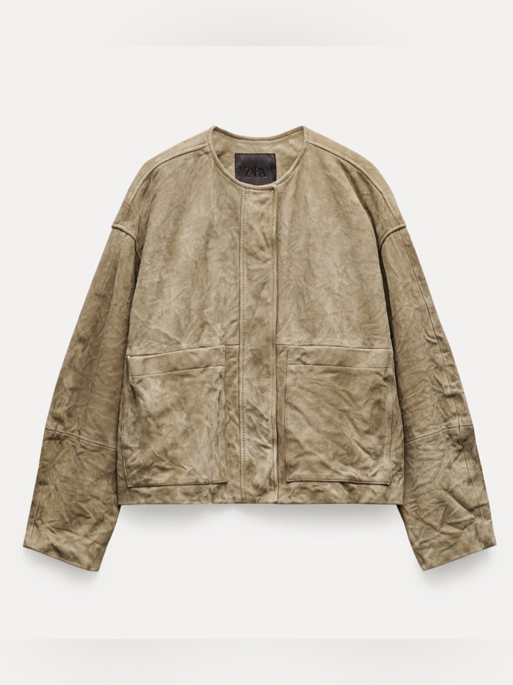 RARE Zara Leather Collection size S sheep Leather Khaki Suede Bomber Jacket